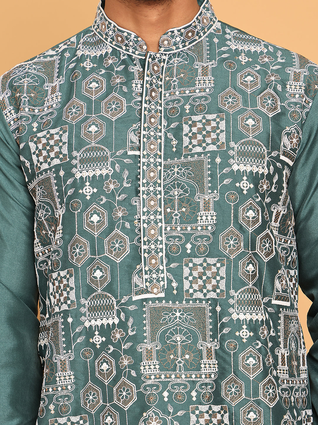 Embroidered Straight Kurtas For Men ( KO 5178 Green )