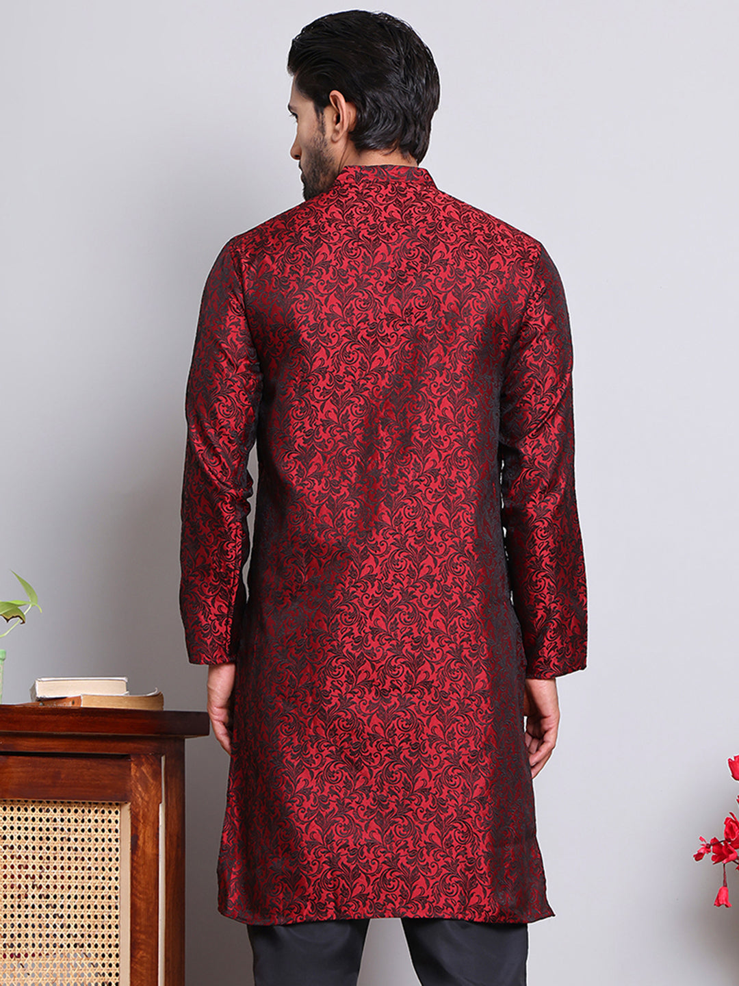 Men's Jacquard Kurtas ( KKO 517Maroon )