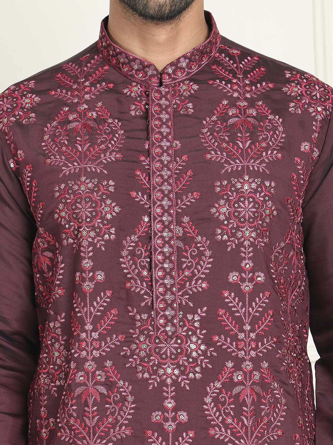 Embroidered Straight Kurtas For Men ( KO 5180 Purple )