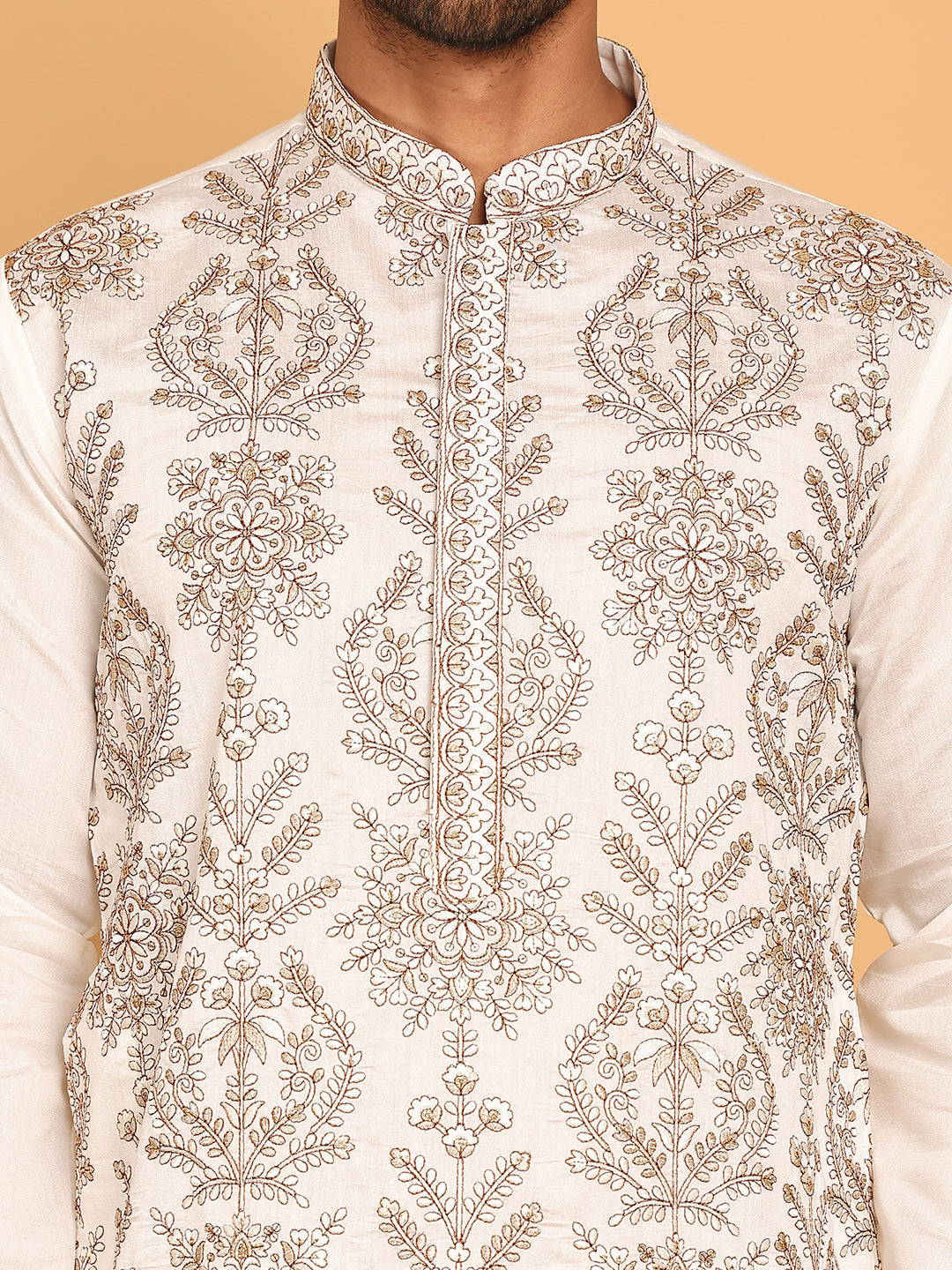 Embroidered Straight Kurtas For Men ( KO 5180 White )
