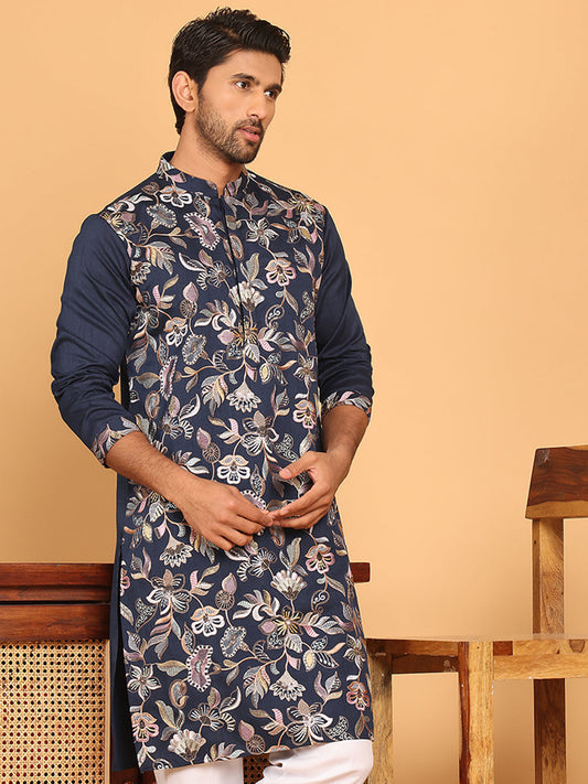 Embroidered Straight Kurtas  For Men ( KO 5181 Navy )