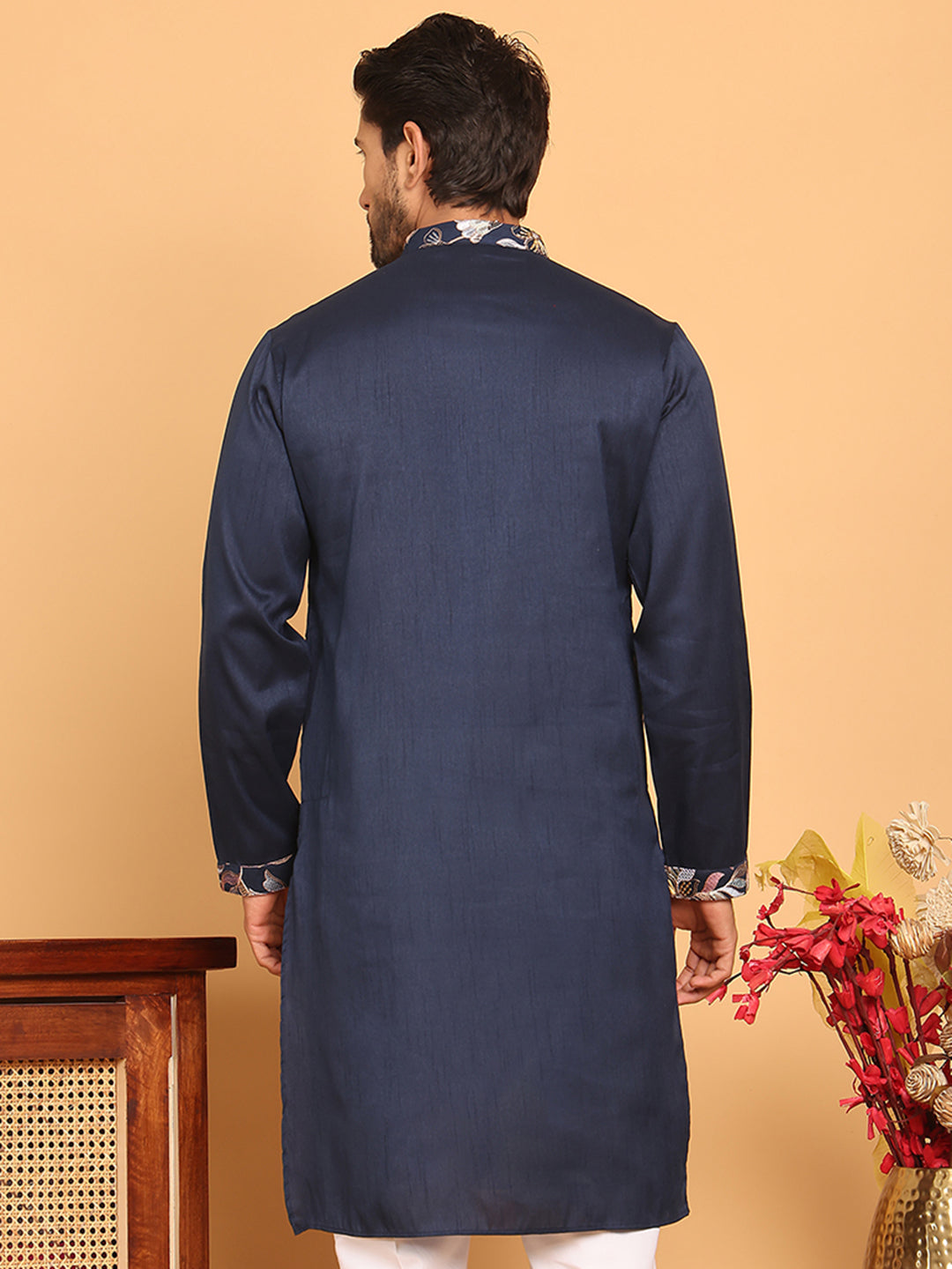 Embroidered Straight Kurtas  For Men ( KO 5181 Navy )