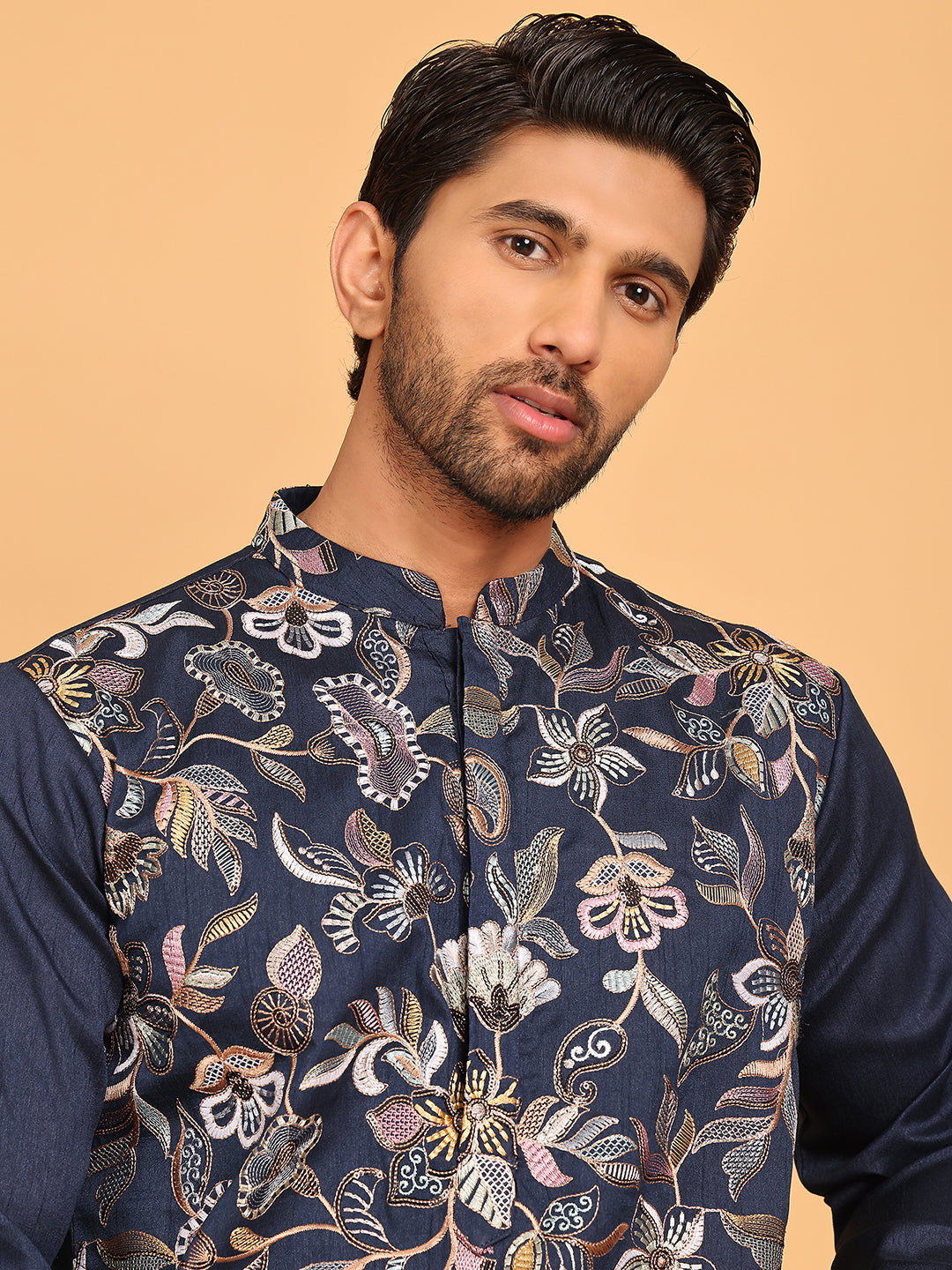 Embroidered Straight Kurtas  For Men ( KO 5181 Navy )