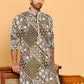 Floral Embroidery Silk Blend Kurtas for Men ( KO 5182 Mehndi )