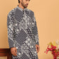 Floral Embroidery Silk Blend Kurtas for Men ( KO 5182 Navy )