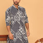 Floral Embroidery Silk Blend Kurtas for Men ( KO 5182 Navy )