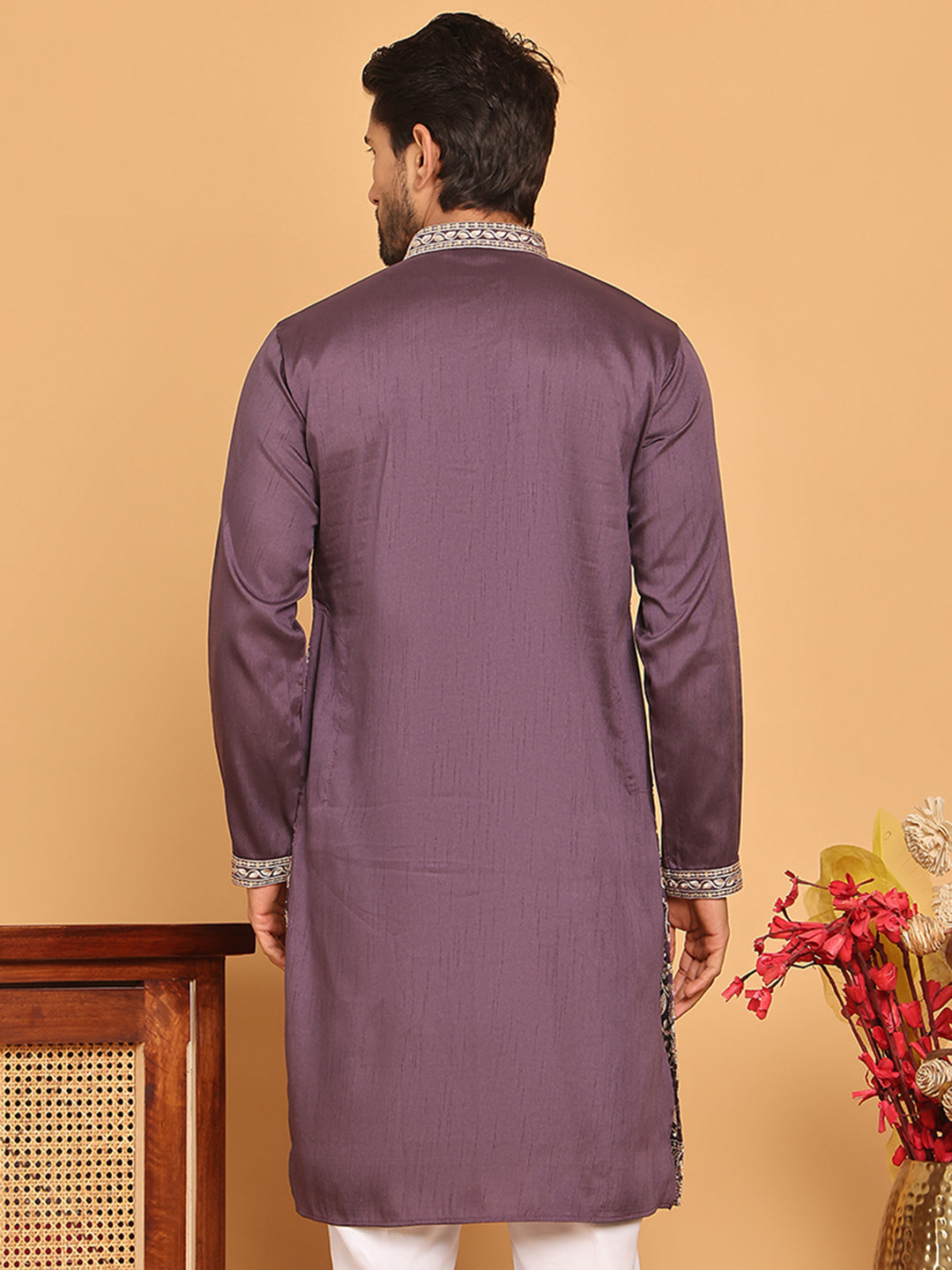Embroidered Straight Kurtas For Men ( KO 5184 Purple )