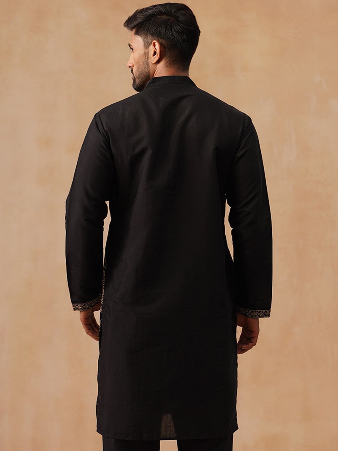 Embroidered Straight Kurta For Men (KO 5185 Black ) [FF] [N-4]