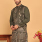 Embroidered Straight Kurtas For Men ( KO 5185 Olive )