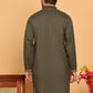 Embroidered Straight Kurtas For Men ( KO 5185 Olive )