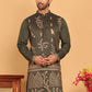 Embroidered Straight Kurtas For Men ( KO 5185 Olive )