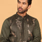 Embroidered Straight Kurtas For Men ( KO 5185 Olive )