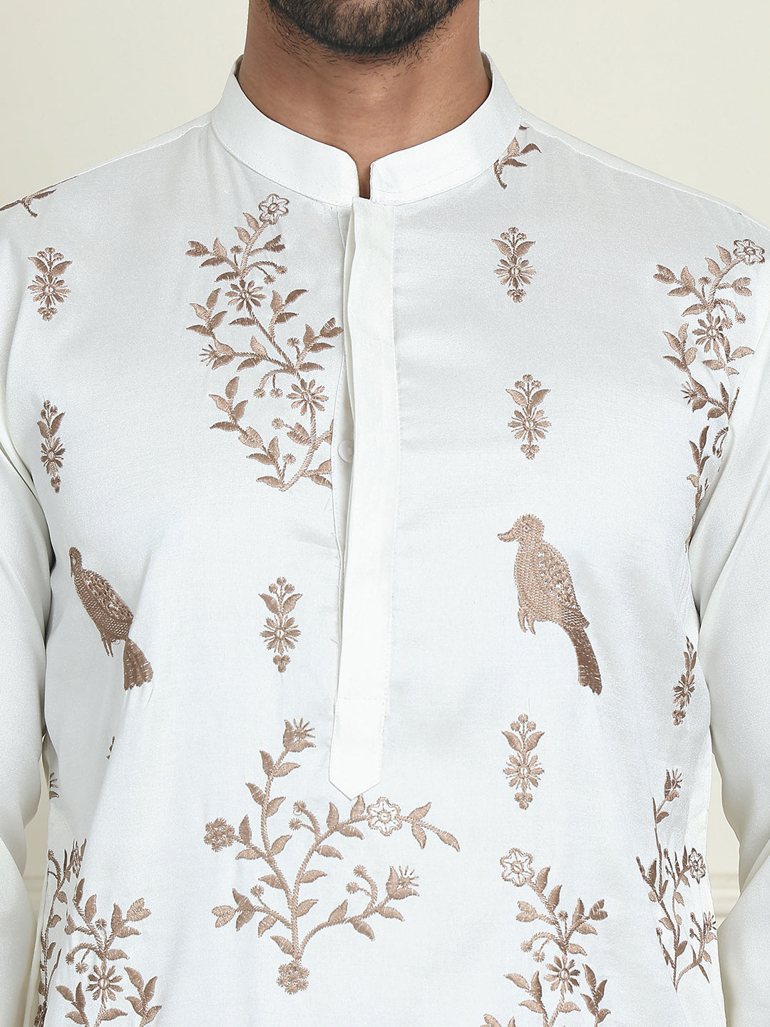 Embroidered Straight Kurtas For Men ( KO 5185 White )