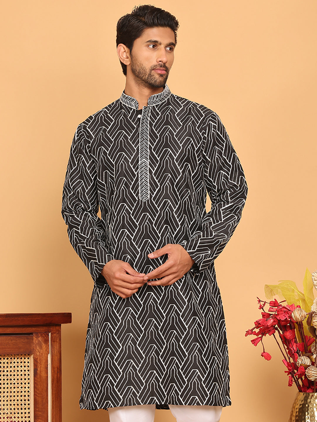 Embroidered straight Kurtas ( KO 5187 Black )
