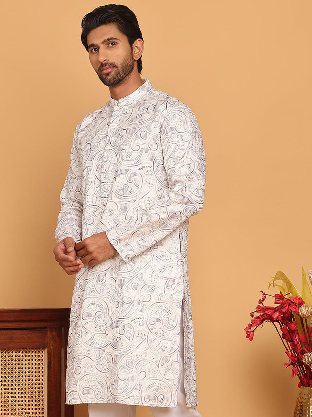 Embroidered & Sequins straight Kurtas ( KO 5188 White )
