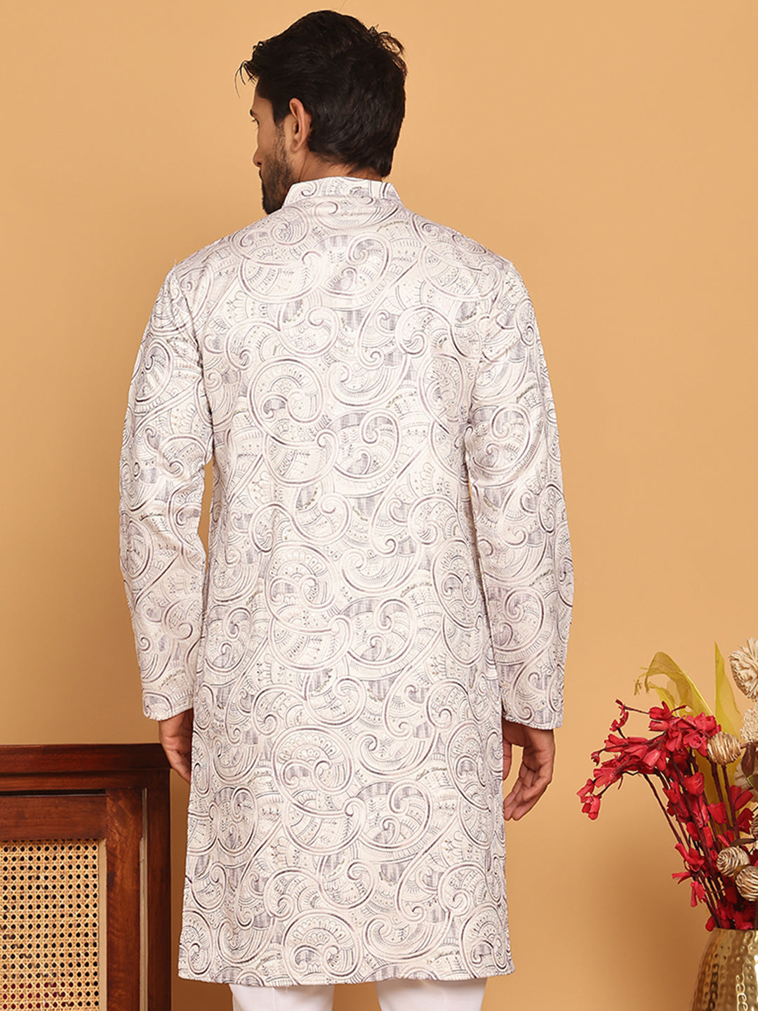 Embroidered & Sequins straight Kurtas ( KO 5188 White )