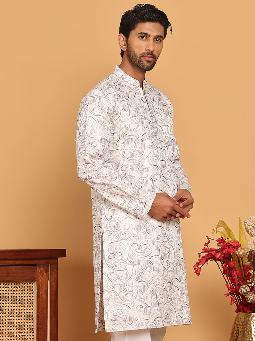 Embroidered & Sequins straight Kurtas ( KO 5188 White )