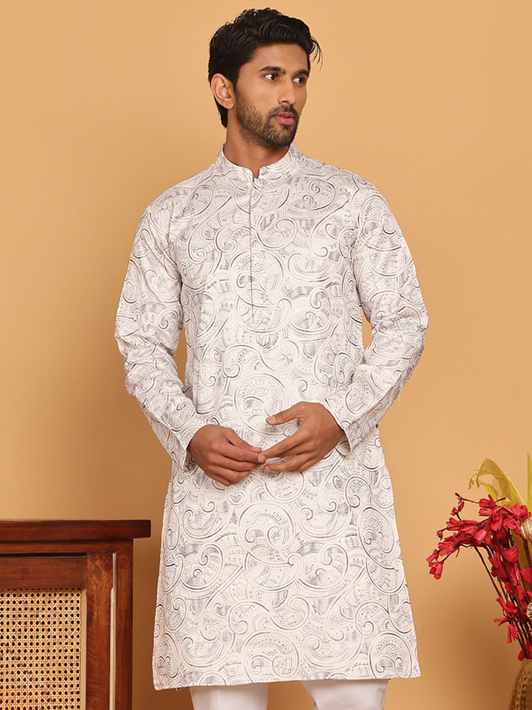 Embroidered & Sequins straight Kurtas ( KO 5188 White )