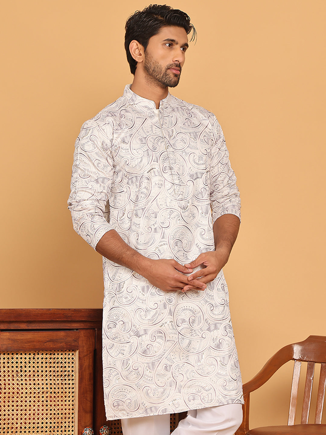 Embroidered & Sequins straight Kurtas ( KO 5188 White )