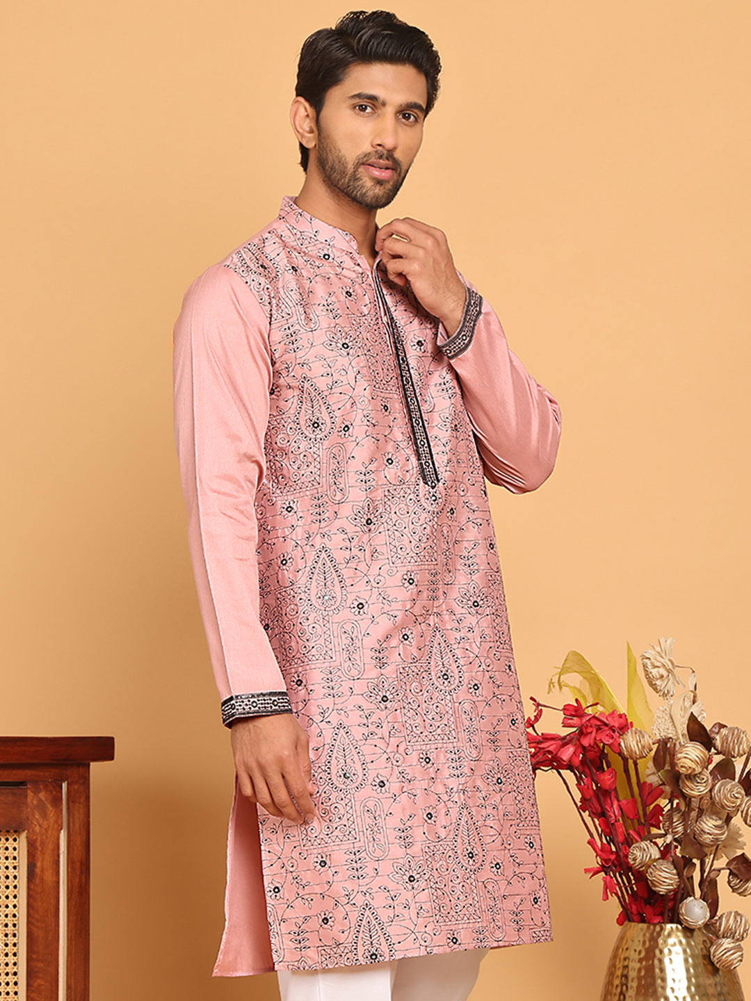 Embroidered & Sequins straight Kurtas ( KO 5189 Magenta )
