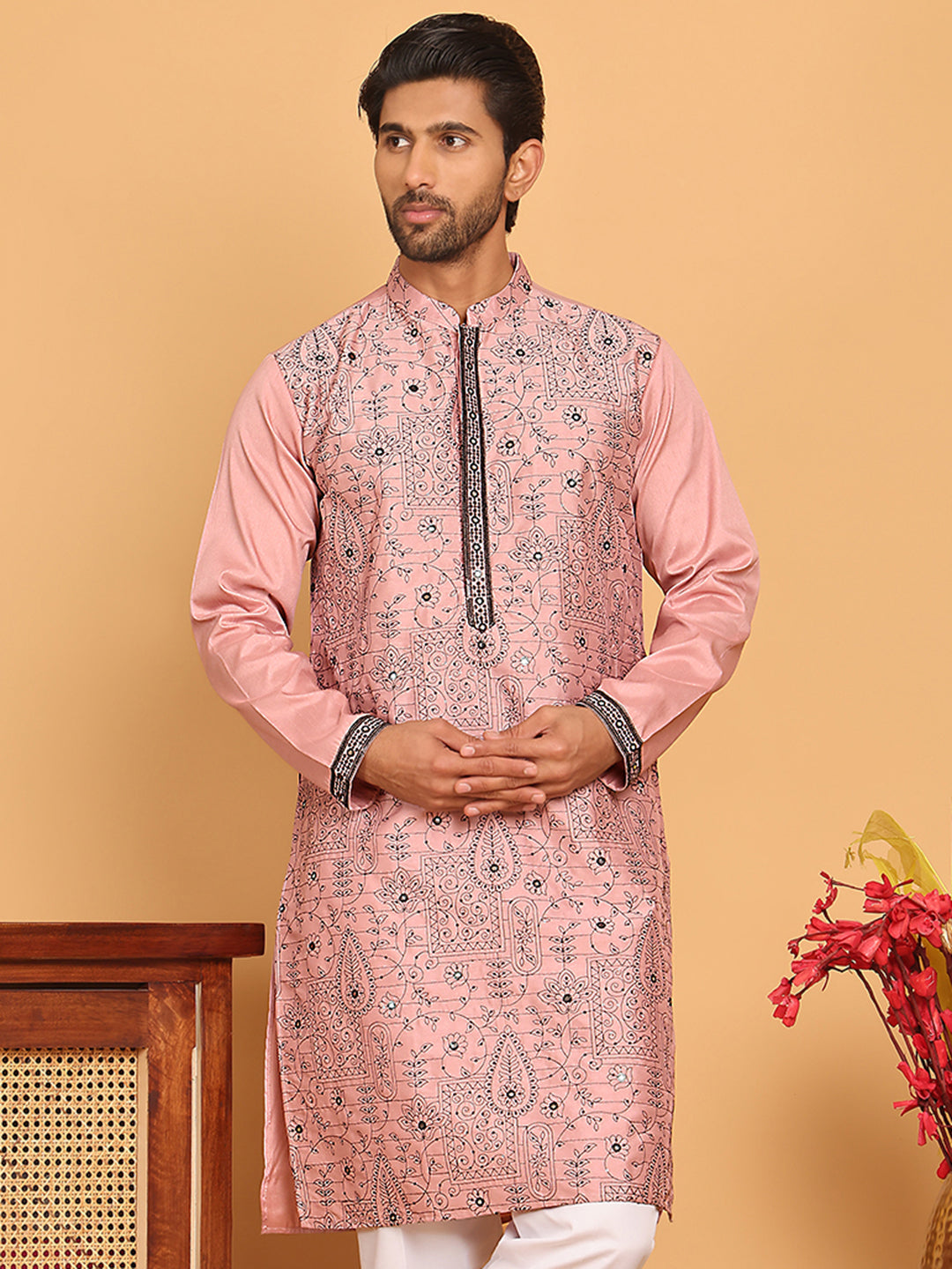 Embroidered & Sequins straight Kurtas ( KO 5189 Magenta )