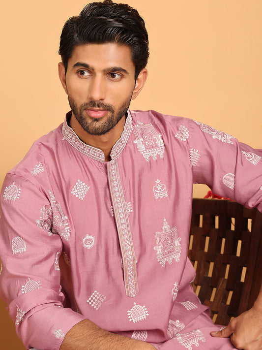 Embroidered Silk Blend Kurtas ( KO 5191 Magenta )