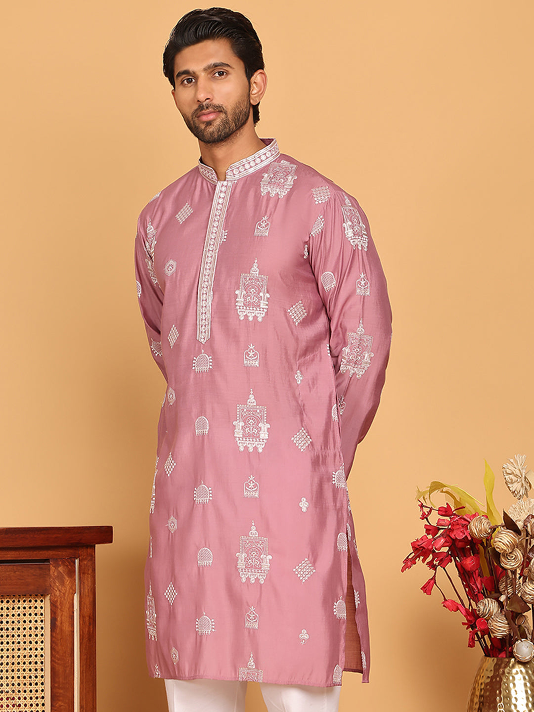 Embroidered Silk Blend Kurtas ( KO 5191 Magenta )