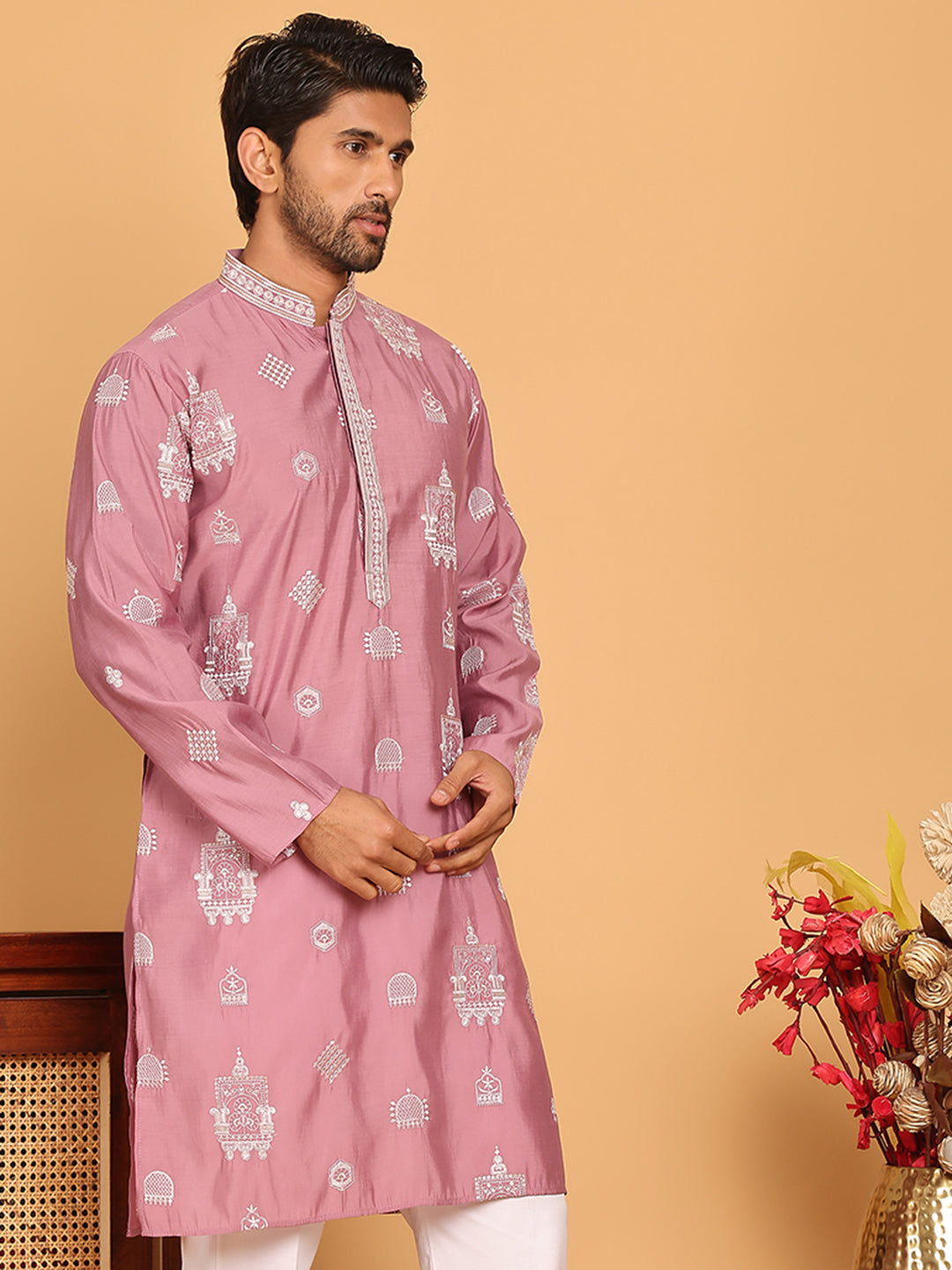 Embroidered Silk Blend Kurtas ( KO 5191 Magenta )