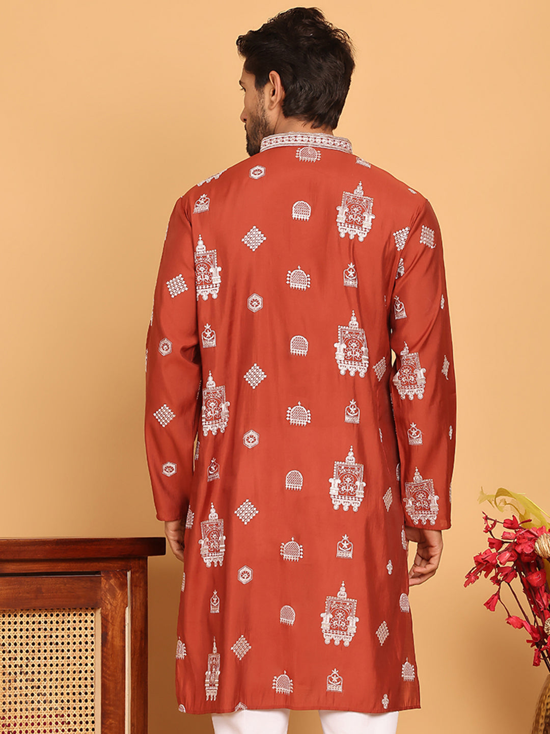 Embroidered Silk Blend Kurtas ( KO 5191 Rust )