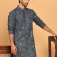 Blue Embroidered Straight Kurtas For Men ( KO 5192 Teal )