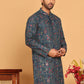 Blue Embroidered Straight Kurtas For Men ( KO 5192 Teal )