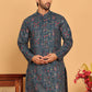 Blue Embroidered Straight Kurtas For Men ( KO 5192 Teal )