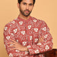Floral Embroidered Straight Kurtas For Men ( KO 5193 Rust ) [FF] [I-1-4]