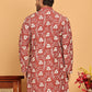 Floral Embroidered Straight Kurtas For Men ( KO 5193 Rust ) [FF] [I-1-4]