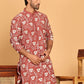 Floral Embroidered Straight Kurtas For Men ( KO 5193 Rust ) [FF] [I-1-4]