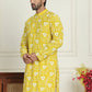 Floral Embroidered Straight Kurtas For Men ( KO 5193 Yellow ) [FF] [I-1-4]