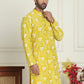 Floral Embroidered Straight Kurtas For Men ( KO 5193 Yellow ) [FF] [I-1-4]