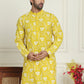 Floral Embroidered Straight Kurtas For Men ( KO 5193 Yellow ) [FF] [I-1-4]