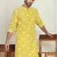 Floral Embroidered Straight Kurtas For Men ( KO 5193 Yellow ) [FF] [I-1-4]