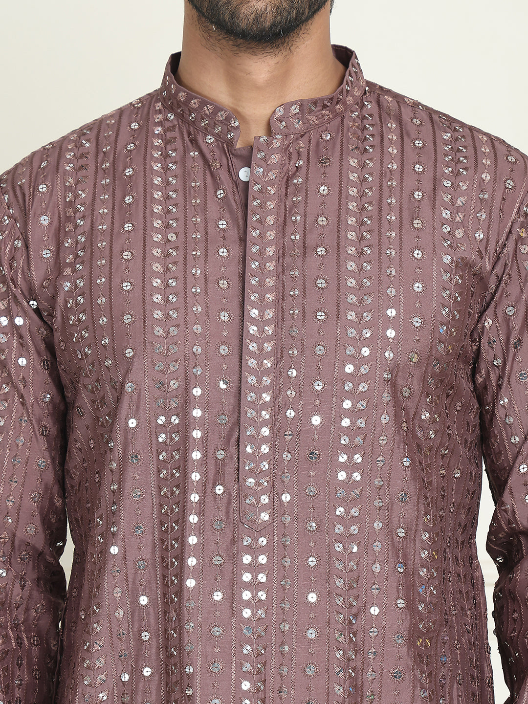 Embroidered and mirror work straight Kurtas For Men ( KO 5194 Coffee )