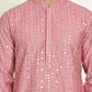 Embroidered and mirror work straight Kurtas For Men ( KO 5194 Coral )