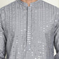 Embroidered and mirror work straight Kurtas For Men ( KO 5194 Grey )