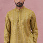 Embroidered and mirror work straight Kurta For Men ( KO 5194 Mehndi ) [FF] [N-9]