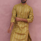 Embroidered and mirror work straight Kurta For Men ( KO 5194 Mehndi ) [FF] [N-9]