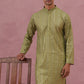 Embroidered and mirror work straight Kurta For Men ( KO 5194 Olive ) [FF] [N-9]