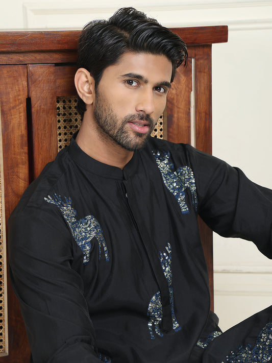 Animal Embroidered Kurtas. ( KO 5196 Blue )