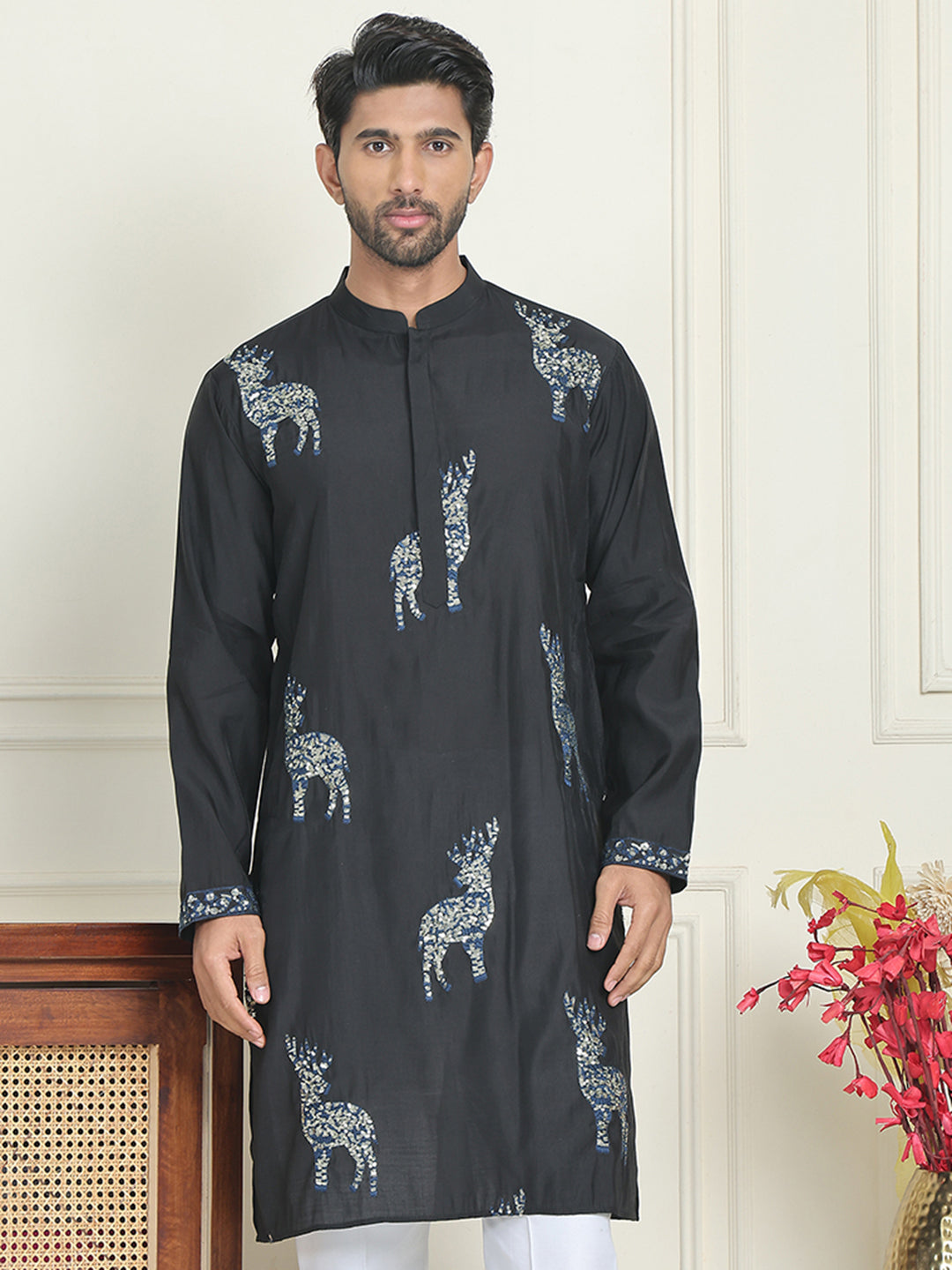 Animal Embroidered Kurtas. ( KO 5196 Blue )