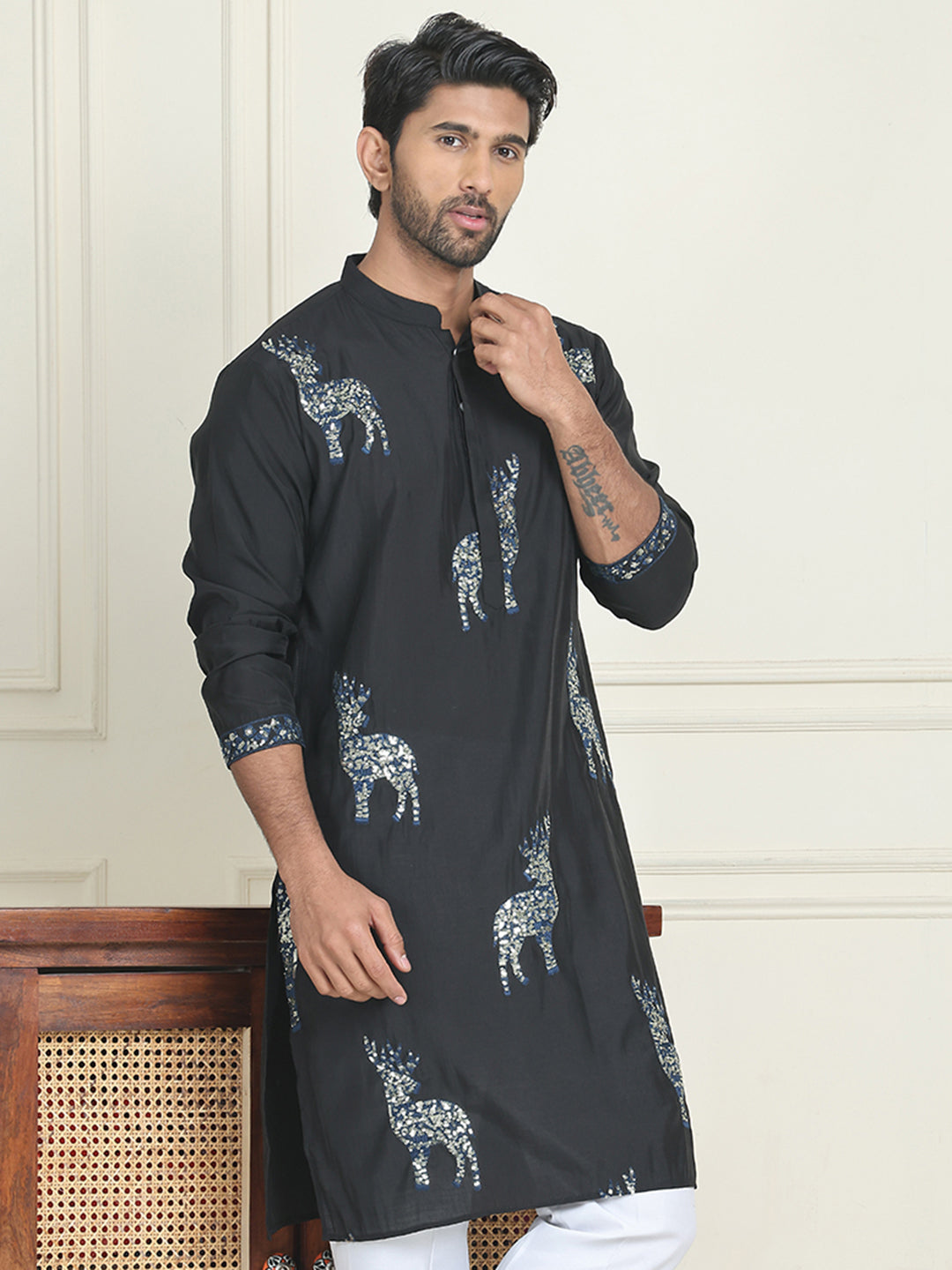 Animal Embroidered Kurtas. ( KO 5196 Blue )
