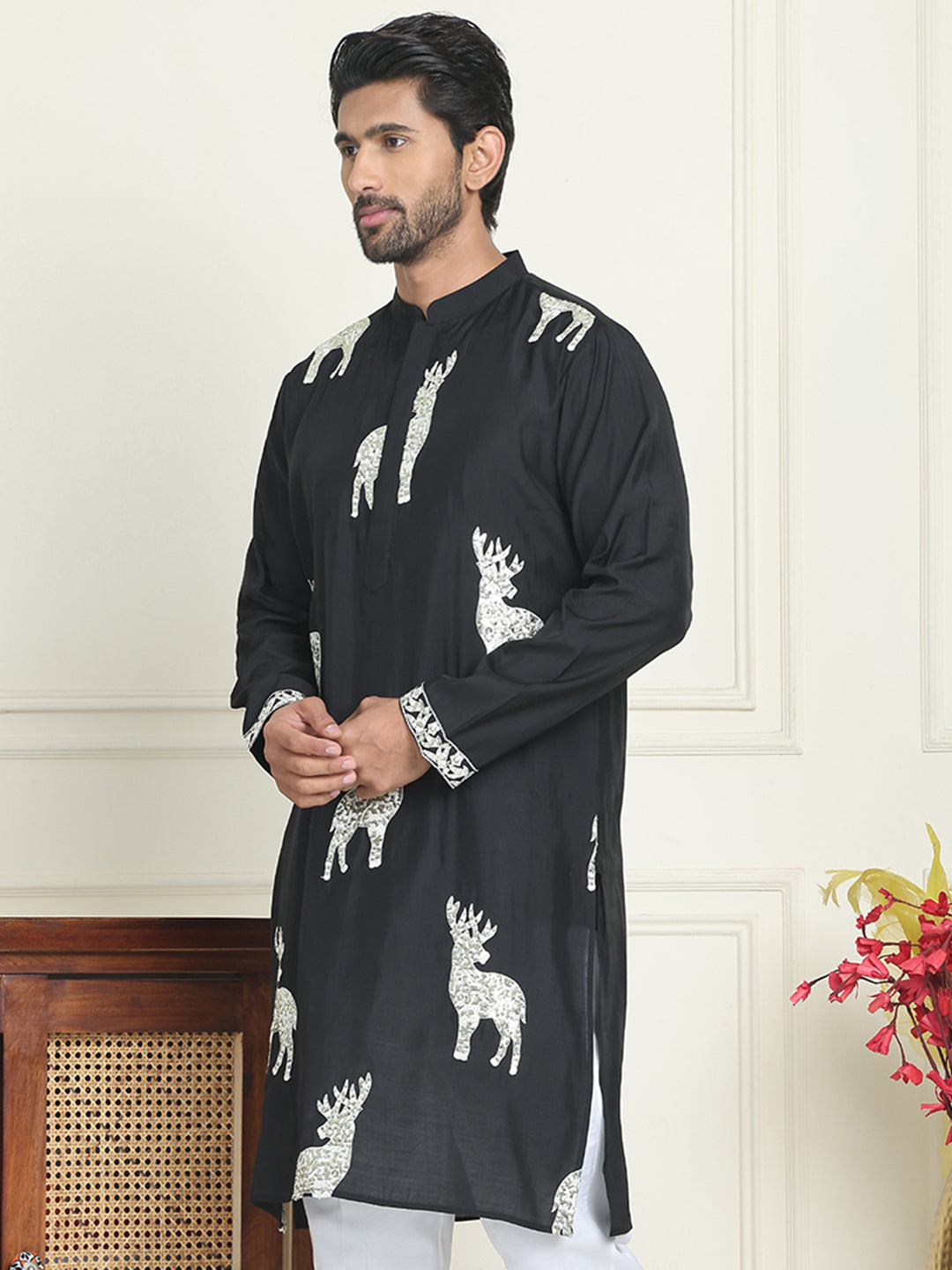 Animal Embroidered Kurtas. ( KO 5196 White )