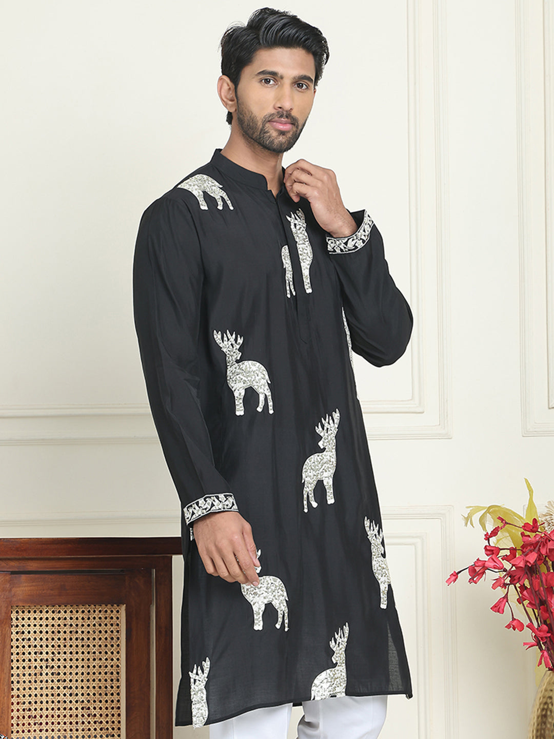 Animal Embroidered Kurtas. ( KO 5196 White )